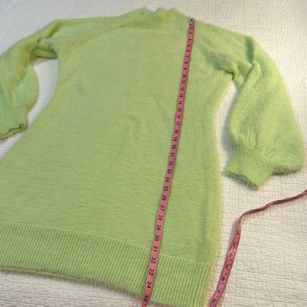 Bardot Knit Sweater Dress XL Fuzzy Lime Green Balloon Sleeve Bodycon Mini Cozy